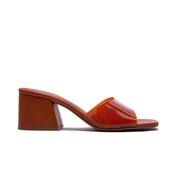 Shoe Affair Shoes - !! NEW !! Transparent Block Heel Mules in Coffee